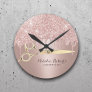 Hair Stylist Rose Gold Glitter Drips Modern Salon Round Clock