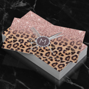 Hair Stylist Rose Gold Glitter Leopard Salon Business Card