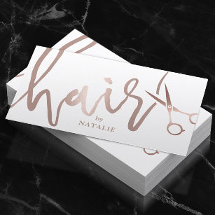 Hair Stylist Rose Gold Handwritten Script Salon Business Card