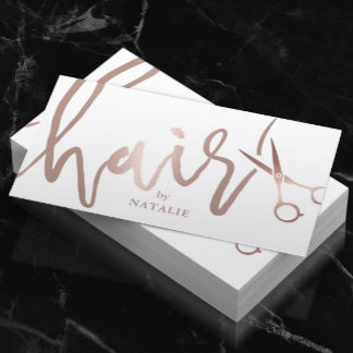 Hair Stylist Rose Gold Handwritten Script Salon Business Card