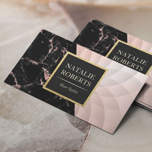 Hair Stylist Rose Gold Marble Geometric Lotus Business Card