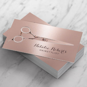 Hair Stylist Rose Gold Scissor Beauty Salon Business Card by cardfactory at Zazzle