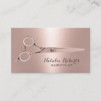 Hair Stylist Rose Gold Scissor Beauty Salon Business Card