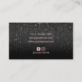 Hair Stylist Rose Gold Scissor Black Glitter Salon Business Card (Back)