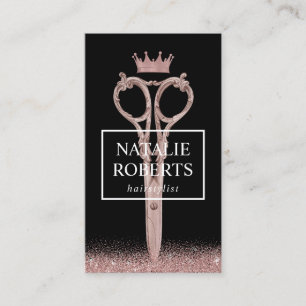 Hair Stylist Rose Gold Scissor & Crown Black Appointment Card
