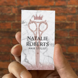 Hair Stylist Rose Gold Scissor &amp; Crown Marble Appointment Card