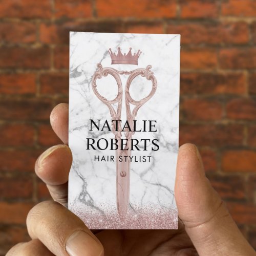 Hair Stylist Rose Gold Scissor  Crown Marble Appointment Card