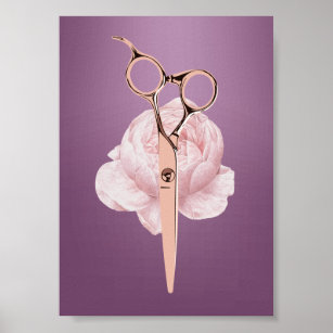 Hair Stylist Rose Gold Scissor Flower Purple Salon Poster