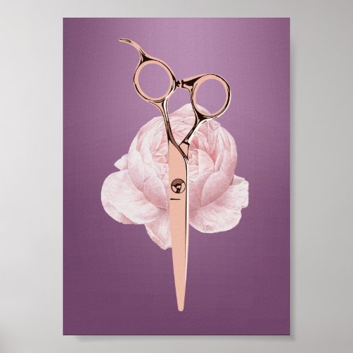 Hair Stylist Rose Gold Scissor Flower Purple Salon Poster