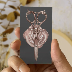 Hair Stylist Rose Gold Scissor & Flower Salon Business Card