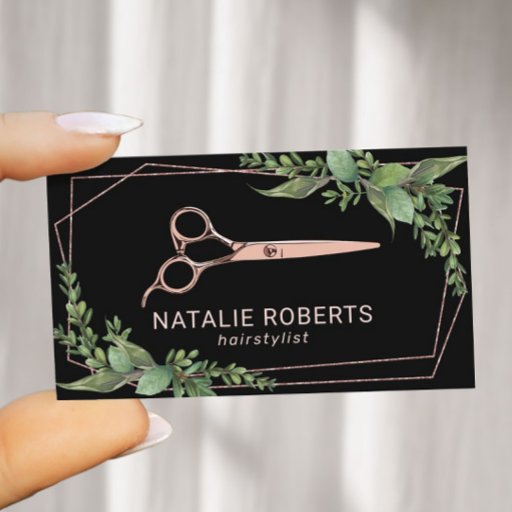 Customizable Hair Stylist Rose Gold Scissor Geometric Greenery Business Card