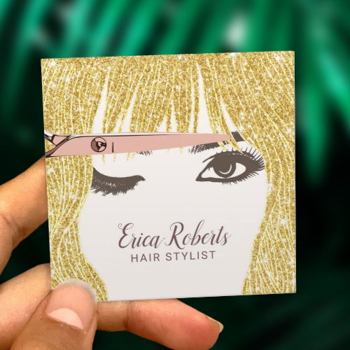 Hair Stylist Rose Gold Scissor  Girl Beauty Salon Square Business Card