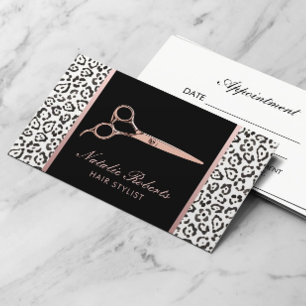 Hair Stylist Rose Gold Scissor Leopard Print Appointment Card