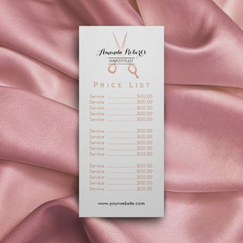 Hair Stylist Rose Gold Scissor Minimal Price List Rack Card by cardfactory at Zazzle