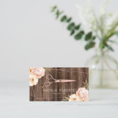 Hair Stylist Rose Gold Scissor Rustic Floral Business Card (Standing Front)