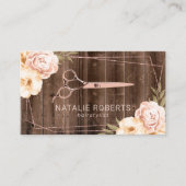 Hair Stylist Rose Gold Scissor Rustic Floral Business Card (Front)
