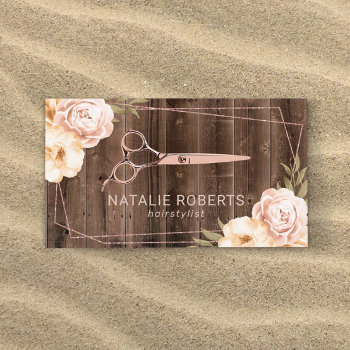 Hair Stylist Rose Gold Scissor Rustic Floral Business Card by cardfactory at Zazzle