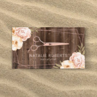 Hair Stylist Rose Gold Scissor Rustic Floral