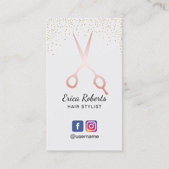 Hair Stylist Rose Gold Scissor Salon Social Media Business Card