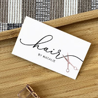 Hair Stylist Rose Gold Scissor Typography Salon Business Card