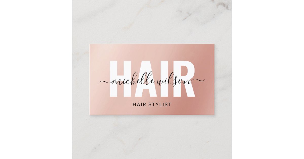 Hair Stylist Rose Gold Script Typography Salon Business Card | Zazzle