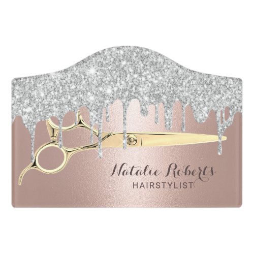 Hair Stylist Rose Gold Silver Drips Beauty Salon Door Sign