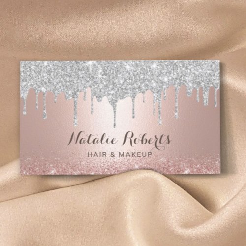 Hair Stylist Rose Gold Silver Drips Salon  SPA Business Card