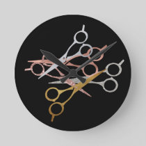 Hair Stylist Rose Gold Silver Glitter Scissors Round Clock