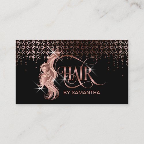 Hair stylist rose gold typography hair extension b business card