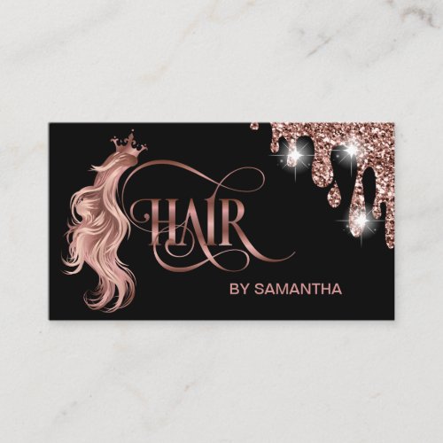 Hair stylist rose gold typography hair extension business card