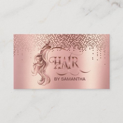 Hair stylist rose gold typography hair extension business card