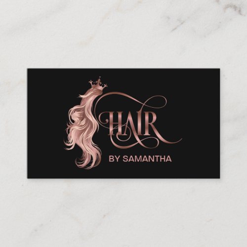 Hair stylist rose gold typography hair extension business card