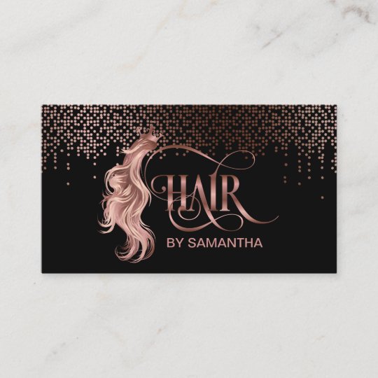 Hair Stylist Rose Gold Typography Hair Extension Business Card