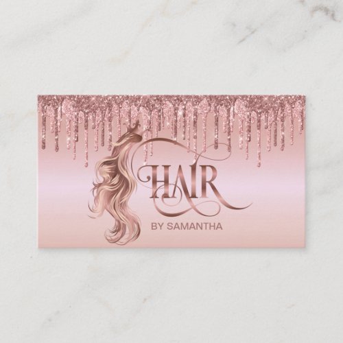 Hair stylist rose gold typography hair extension business card