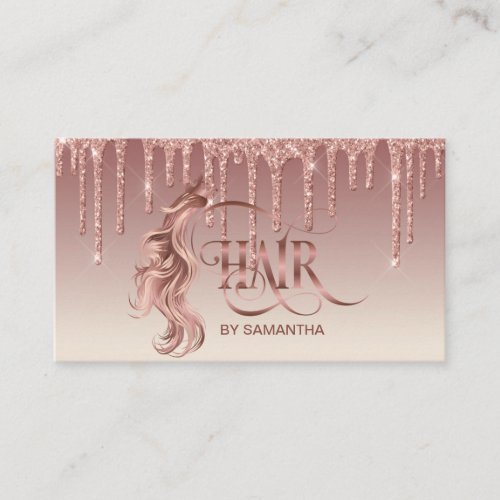 Hair stylist rose gold typography hair extension business card