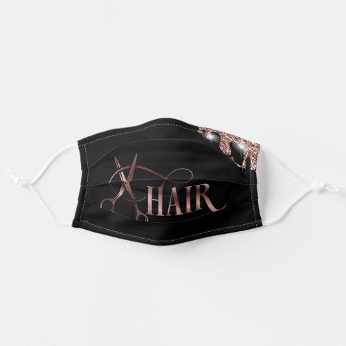 Hair stylist rose gold typography hair scissors adult cloth face mask