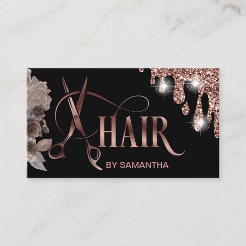 Hair stylist rose gold typography hair scissors  b business card