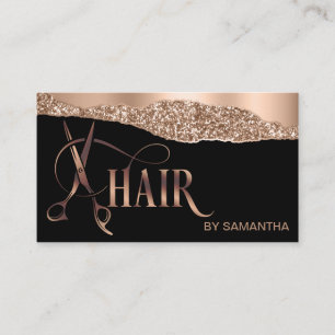Hair stylist rose gold typography hair scissors bu business card