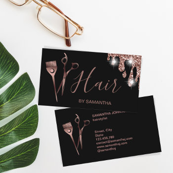 Hair Stylist Rose Gold Typography Hair Scissors Bu Business Card by smmdsgn at Zazzle