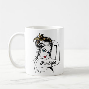 Hair Stylist Rosie The Riveter Leopard Cheetah Coffee Mug
