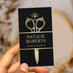 Hair Stylist Royal Gold Scissor Beauty Salon Black Appointment Card