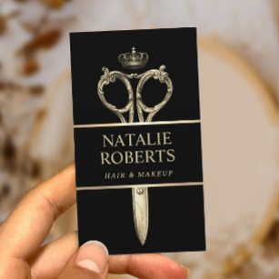 Hair Stylist Royal Gold Scissor Beauty Salon Black Appointment Card