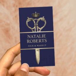 Hair Stylist Royal Gold Scissor Beauty Salon Navy Appointment Card
