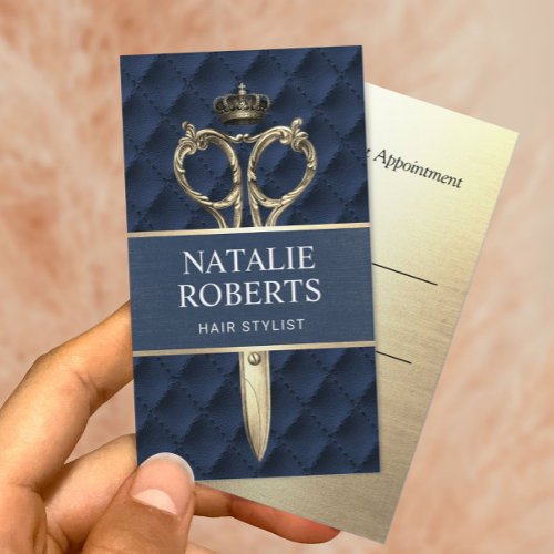 Hair Stylist Royal Gold Scissor Navy Blue Salon Appointment Card