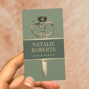 Hair Stylist Royal Scissor Beauty Salon Sage Green Appointment Card