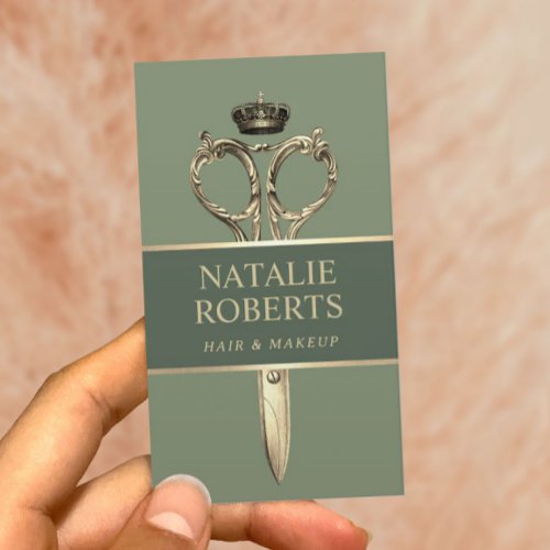 Hair Stylist Royal Scissor Beauty Salon Sage Green Appointment Card