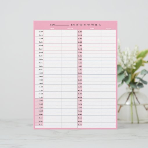 Hair stylist salon 1-day appointment book pages | Zazzle
