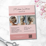 Hair Stylist Salon 3 Photos QR Pink Flyer<br><div class="desc">Promote your salon or hairstyling services with this customizable Hair Stylist Flyer featuring space for three personalized photos and a scannable QR code for easy bookings, menu access, or social media links. Highlight your work, showcase your brand, and make a lasting impression with clients. Ideal for beauty professionals looking to...</div>