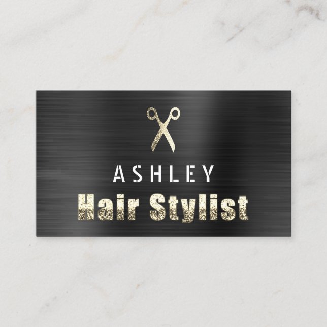 Hair Stylist Salon Black Gold Appointment Card (Front)