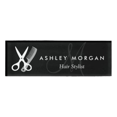 Hair Stylist Hair Cut Luxury Gold Scissors Logo Name Tag Zazzle Com